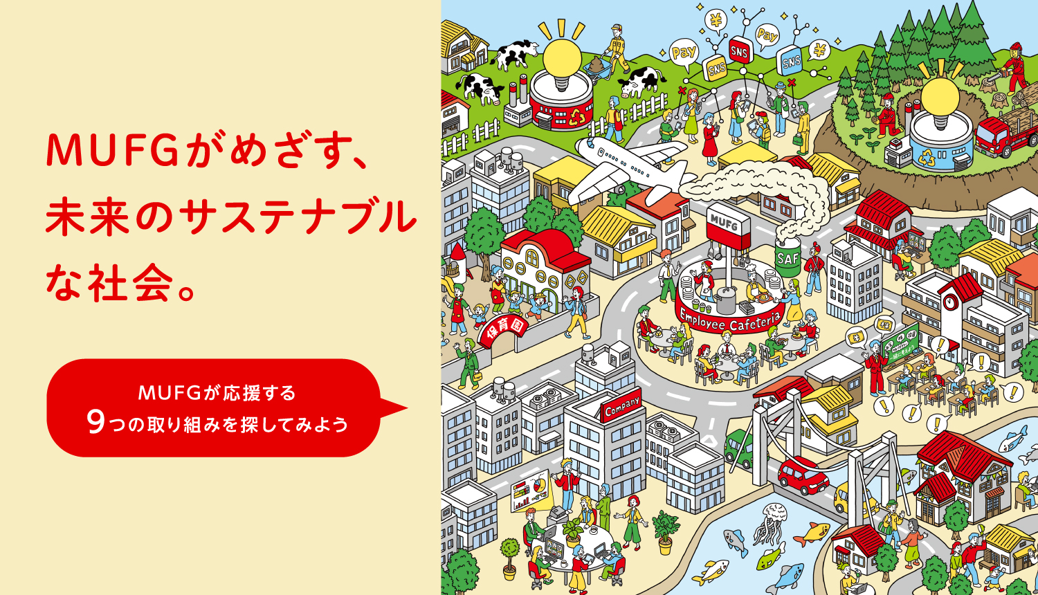 MUFGがめざす、未来のサステナブルな社会。 MUFGが応援する９つの取り組みを探してみよう