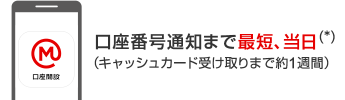 口座番号通知まで最短、当日（*）（キャッシュカード受け取りまで約1週間）